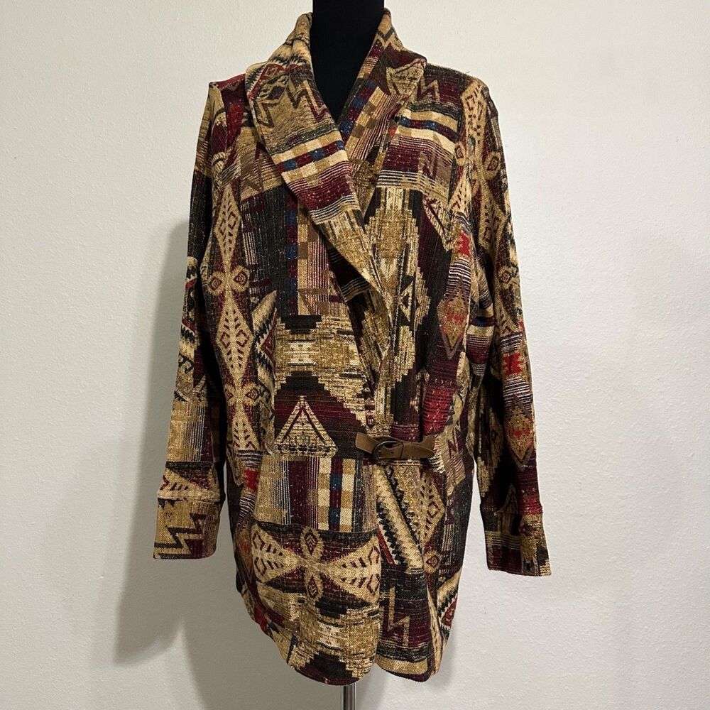 Ralph Lauren LRL Southwestern Aztec Jacket Cotton Cardigan Belted Women's 3X